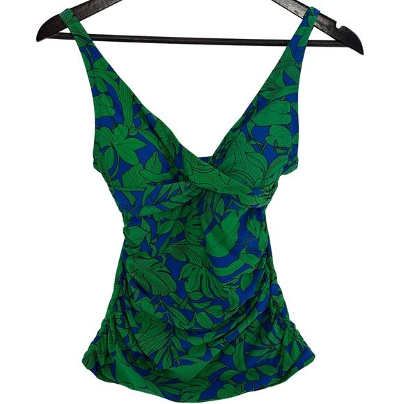 Nip Tuck Swim Tankini Top Size 4 Blue Green Multi-Fit Cup Slimming Side Ruching - Picture 1 of 6